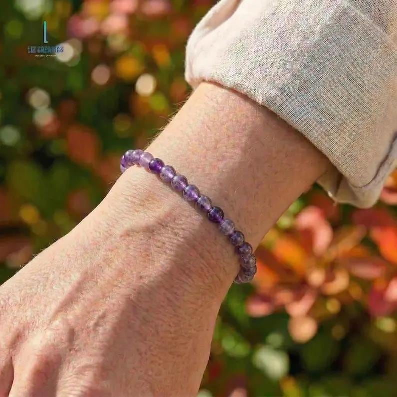 4mm Amethyst Bracelet - Natural Purple Crystal Dainty Stacking Minimalist Jewelry Gift ,February Birthstone image 2