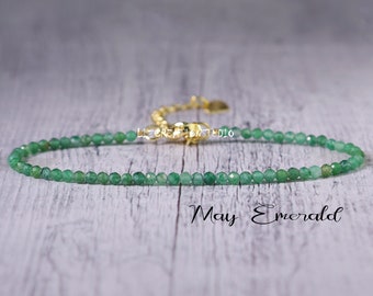 Bracelet minimaliste en émeraude - Bracelet délicat en pierres naturelles - Bracelet de yoga en cristal de guérison - Cadeau de naissance de mai Protection spirituelle