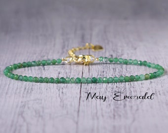 Minimalist Emerald Bracelet -Natural Stone Dainty Bracelet- Healing Crystal Yoga Bracelet -Spiritual Protection May Birthstone Gift