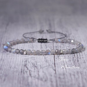 Minimalist Moonstone Bracelet -Natural Stone Dainty Bracelet- Delicate Moonstone Crystal Bracelet -June Birthstone Gift, Crown Chakra