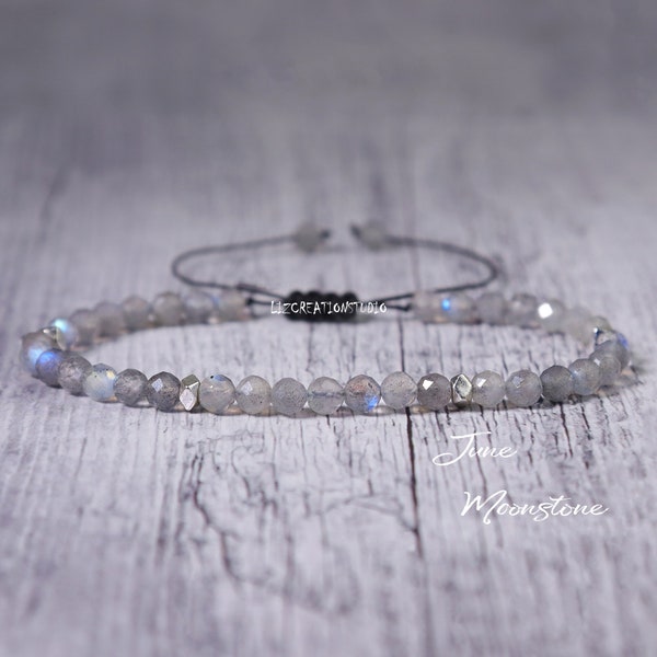 Bracelet minimaliste en pierre de lune -Bracelet délicat en pierre naturelle- Bracelet en cristal de guérison -Protection spirituelle délicate Cadeau de pierre de naissance de juin