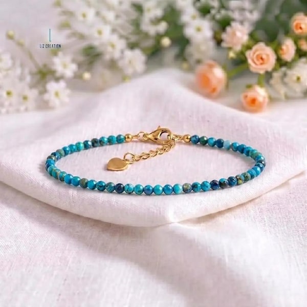 Minimalistische armband met chrysocolla kristallen - Delicate edelsteen sieraden, ideaal als cadeau voor bruidsmeisjes - Steen van communicatie