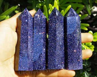 Goldstone toren-blauwe stenen toren punt-kristal obelisk wand-chakra toren-keelchakra gepolijst helende kristal woondecoratie