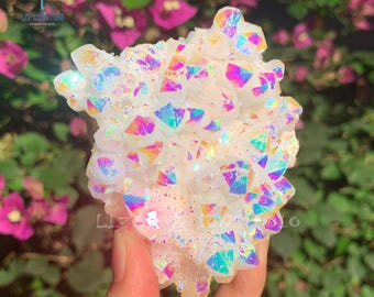 Cúmulo de Aura de Ángel - Cúmulo de Especímenes Minerales de Cuarzo Aura de Ángel - Cristal Arcoíris de Cuarzo Aura - Cristales y Piedras de Cuarzo Aura