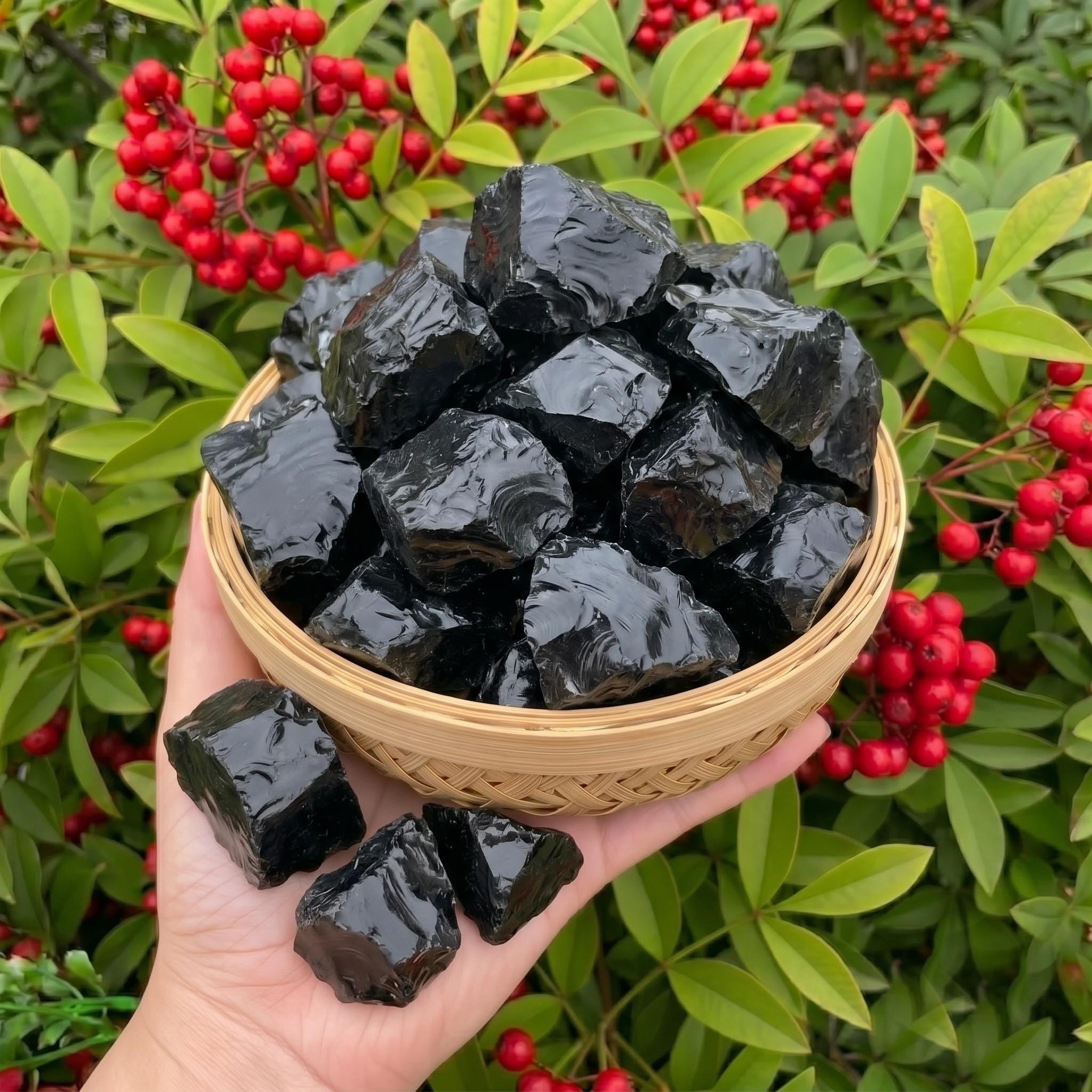 Natural Raw Black Obsidian Stone for Tumbling- Rough Crystal Rocks