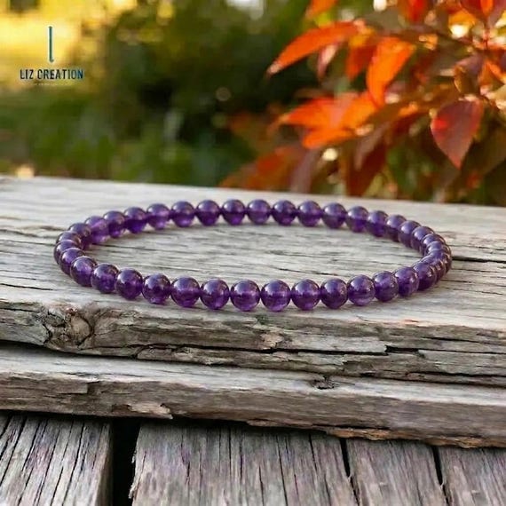 4mm Amethyst Bracelet - Natural Purple Crystal Dainty Stacking Minimalist Jewelry Gift ,February Birthstone