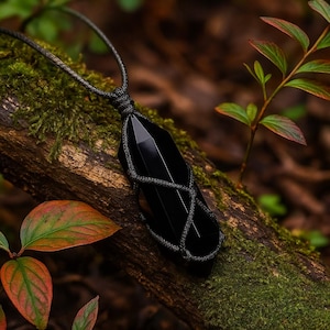 Obsidian Crystal Pendant, Natural Black Obsidian Gemstone Pendant Necklace,  Root Chakra  Gift ,Spiritual Protection Necklace for Women
