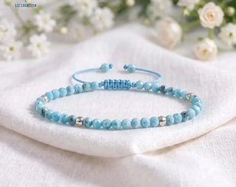 Dainty Larimar Crystal Healing Bracelet -Natural Stone Minimalist Bracelet- Throat Chakra, Divine Feminine Energy