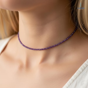 Delicate Amethyst Necklace, Amethyst Crystal Dainty Choker, Natural Stone Minimalist Necklace for Women, Crown Chakra, February Birthstone