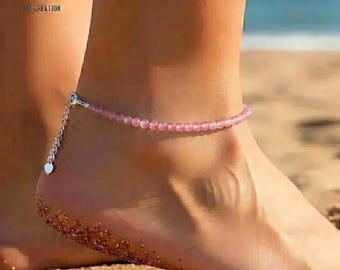 Dainty Rose Quartz Anklet, Minimalist Pink Crystal Ankle Bracelet, Natural Self-Love Gemstone Gift