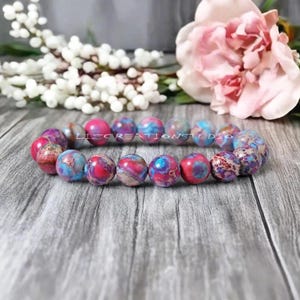 Pulseira de pedras preciosas naturais - Pulseira de jaspe com sedimento marinho da galáxia, Pulseira de cristal de jaspe curativo - Cura do chacra cardíaco para mulheres