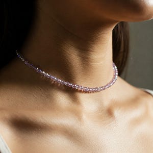 Delicate Lilac Amethyst Necklace, Amethyst Crystal Dainty Choker, Natural Amethyst Stone Minimalist Choker Necklace for Women, Crown Chakra