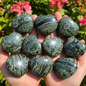 Kambaba Jasper Heart Crystal: Tumbled Worry Stone, Metaphysical Healing