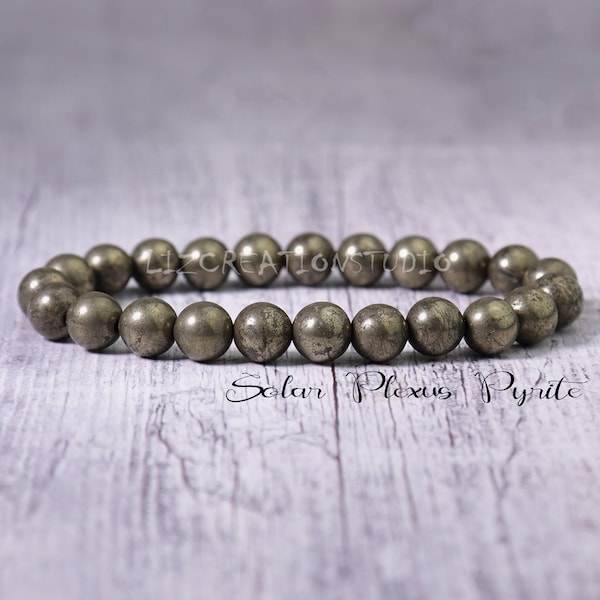 Pyrite Bracelet- Natural Stone Stretch Bracelet- Healing Crystal Yoga Bracelet -Spiritual Protection Solar Plexus Chakra Gift