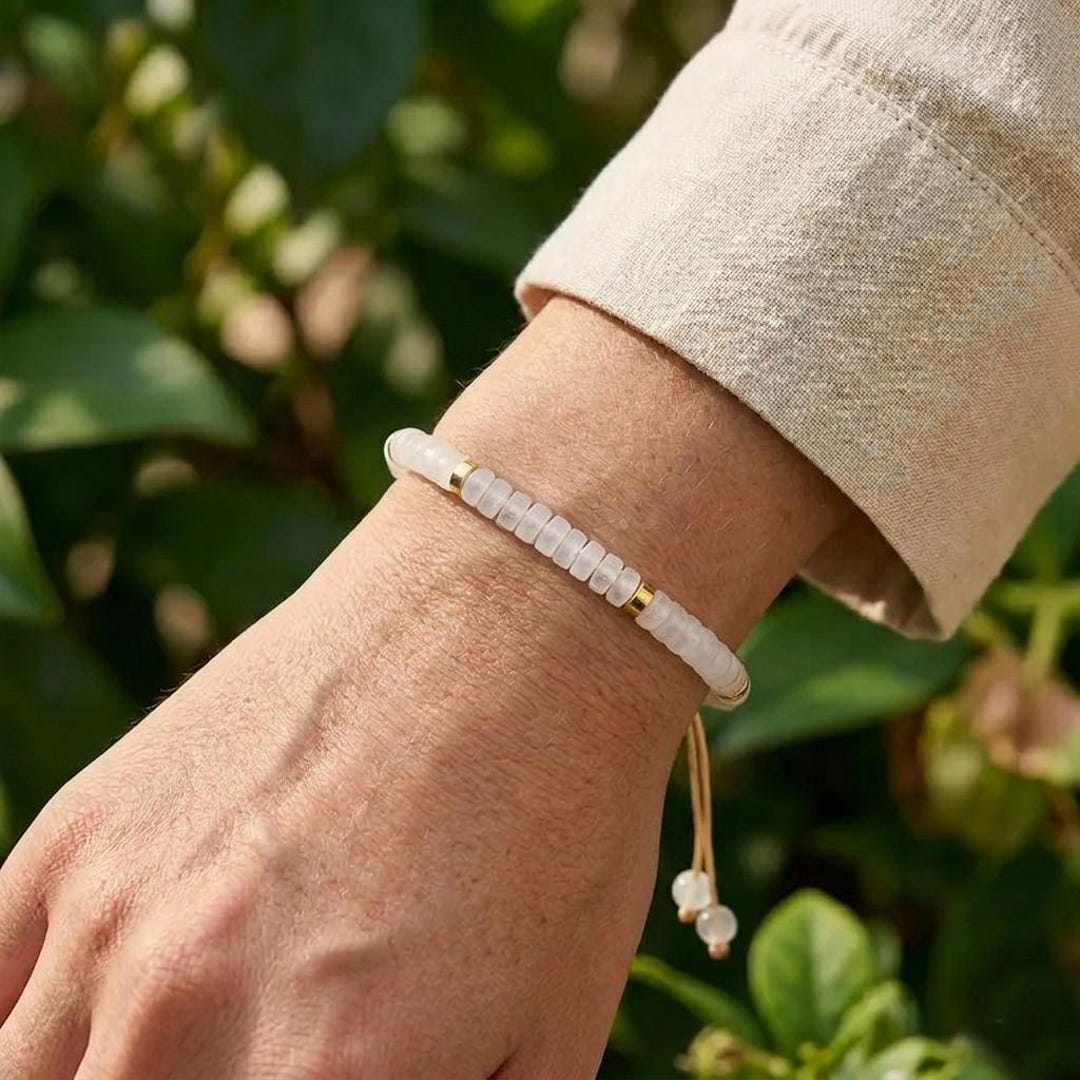 Minimalist Heishi Clear Quartz Bracelet - Dainty Crystal Jewelry