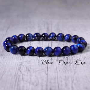 Blue Tiger's Eye Beaded Bracelet - Natural Stone Stretch Bracelet- Healing Crystal Yoga Bracelet -Spiritual Protection Gift