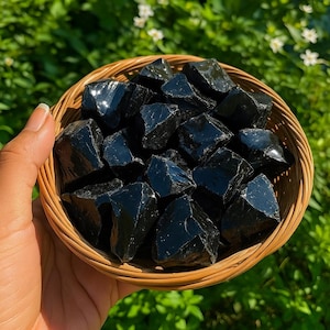 Raw Black Obsidian Stone- Rough Obsidian Crystals, Natural Obsidian Rocks - Black Obsidian Chunk, Mineral Specimens Gift