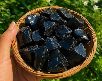 Obsidiana negra natural en bruto para pulir - Trozo de roca cristalina sin pulir, espécimen mineral, regalo para protección