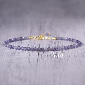Iolite Minimalist Bracelet -Natural Gemstone Dainty Bracelet- Delicate Iolite Crystal Bracelet, September Birthstone Gift, Third Eye Chakra