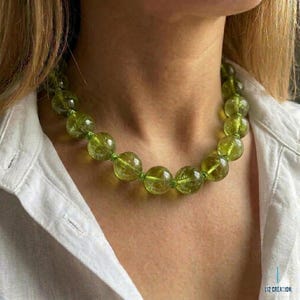 14mm Hand Knotted Peridot Choker - Chunky Green Gemstone Statement Necklace - August Birthstone Gift