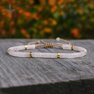 Rondelle Clear Quartz Minimalist Bracelet -Natural Stone Dainty Bracelet- Clear Quartz Crystal Bracelet, April Birthstone, Crown Chakra