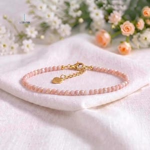 Dainty Pink Opal Crystal Healing Bracelet, Natural Minimalist Gemstone Jewelry, Heart Chakra Bridesmaid Gifts