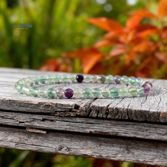 Rainbow Fluorite Crystal Bracelet- Natural Intuition Stone Bracelet- Spiritual Growth ,Focus &Concentration