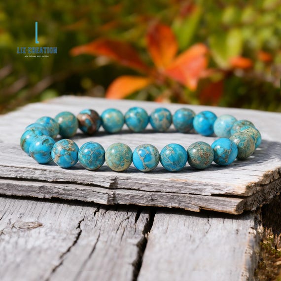 Natural Stone Self-acceptance Bracelet, Blue Sea Sediment Jasper Bracelet- Spiritual Growth, Healing Crystals