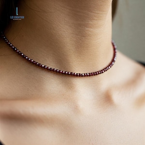 Delicate Garnet Choker Necklace, Garnet Crystal Dainty Choker, Natural Stone Minimalist Necklace January Birthstone Gift, Heart Chakra