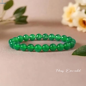 Emerald Bracelet -Natural Emerald Gemstone Stretch Bracelet- Healing Emerald Crystal Bracelet - May Birthstone Gift for Women, Heart Chakra
