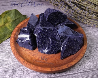 Raw Blue Goldstone Stones-Natural Rough Goldstone Crystals Gemstones,Healing Crystals & Stones-Root Chakra Stone, Spiritual Protection Gift