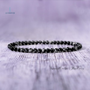 4mm Snowflake Obsidian Stone Dainty Bracelet,Snowflake Obsidian Crystal Stacking Bracelet, Natural Stone Layering Bracelet ,Third Eye Chakra