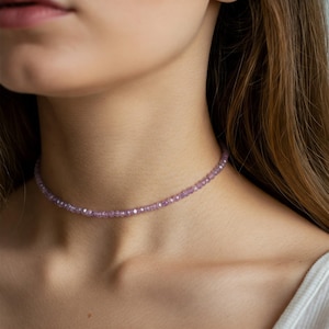 Lepidolite Necklace, Lepidolite Crystal Dainty Choker, Natural Lepidolite Stone Minimalist Choker Necklace Gift, Third Eye Chakra for Women