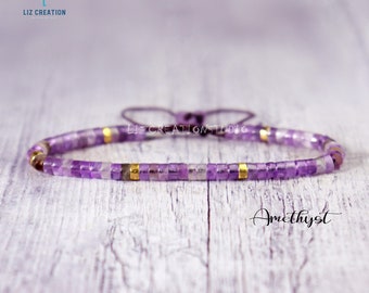 Amethyst Minimalist Bracelet -Natural Amethyst Stone Stretch Dainty Bracelet- Healing Amethyst Crystal Delicate Spiritual Protection Gift