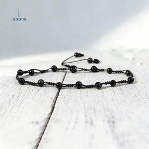 Minimalist Obsidian Crystal Healing Anklet -Natural Dainty Black Gemstone Protection Anklet- Delicate Feminine Gift