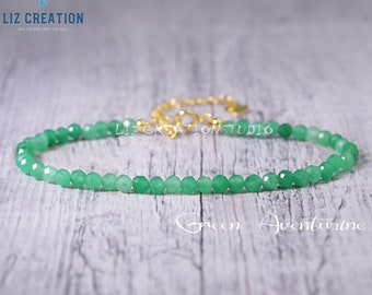 Green Aventurine Bracelet Minimal Bracelet -Natural Stone Dainty Bracelet- Healing Crystal Delicate Spiritual Protection Gift