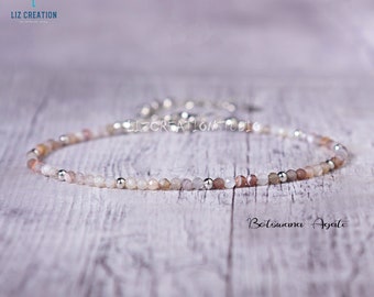 Minimalist Botswana Agate Bracelet ,Delicate Natural Stone Botswana Agate Dainty Bracelet- Healing Crystal Spiritual Protection Gift