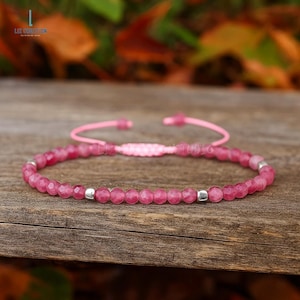 Delicate Pink Tourmaline Minimalist Crystal Bracelet -Natural Stone Dainty Bracelet- October Birthstone, Heart Chakra, Stone of Love