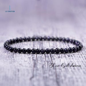 Delicate 4mm Blue Goldstone Dainty Bracelet, Layering Stacking Crystal Bracelet, Throat Chakra Gift, Women Blue Friendship Bracelet