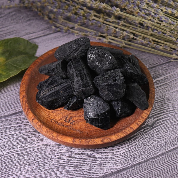 Raw Black Tourmaline Stone -Natural Rough Black Tourmaline Crystals, Eco-friendly Packaging, Spiritual Protection October Birthstone Gift