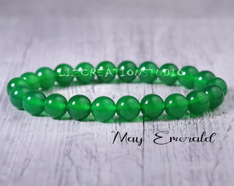 Emerald Bracelet -Natural Stone Stretch Bracelet- Healing Crystal Yoga Bracelet -Spiritual Protection May Birthstone Gift
