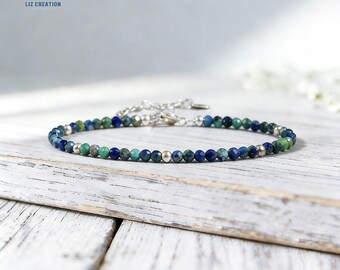 Minimalist Azurite Malachite Crystal Bracelet, Natural Gemstone Dainty Bracelet, Stone of Inner Vision, Intuition