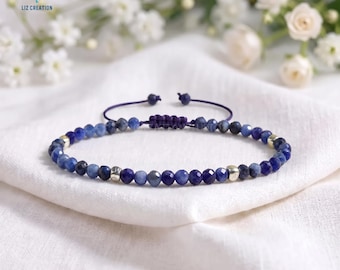 Minimalist Sodalite Crystal Bracelet -Dainty Blue Gemstone Jewelry Gift, Stone of Truth ,Logic