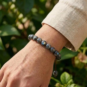 Black Moonstone Crystal Bracelet -Natural Gemstone Bracelet, Root Chakra, New Moon Cycle Energy Gift