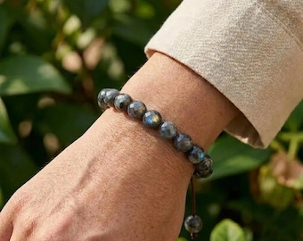 Black Moonstone Crystal Bracelet -Natural Gemstone Bracelet, Root Chakra, New Moon Cycle Energy Gift