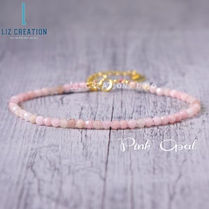 Zartes Rosa Opal Minimalistisches Armband - Naturstein Zierliches Armband - Rosa Opal Kristall Armband zum Stapeln, Herz Chakra Geschenk für Frauen