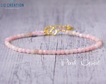 Minimalist Bracelet- Pink Opal Bracelet -Natural Stone Dainty Bracelet- Healing Crystal Yoga Bracelet -Delicate Spiritual Protection Gift