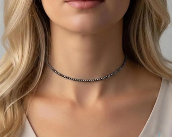 Natural Dainty Hematite Gemstone Necklace, Minimalist Crystal Beads Choker, Grounding Jewelry Gift for Her