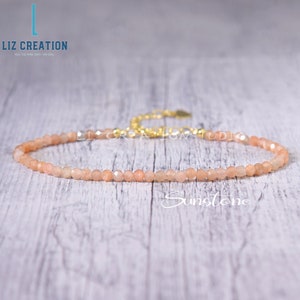 Sunstone Minimalist Bracelet -Natural Sunstone Gemstone Dainty Bracelet- Delicate Sunstone Crystal Bracelet- Sacral Chakra Gift for Women