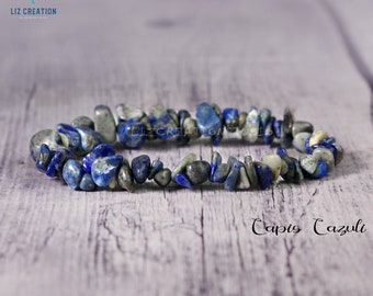 Lapis Lazuli Chip Bracelet- Natural Stone Stretch Bracelet- Healing Crystal Raw Gemstone Yoga Bracelet -Spiritual Protection Gift